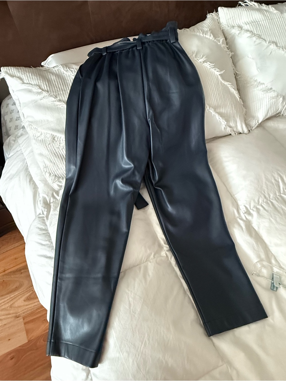 Bardot Navy blue Faux Leather Straight Leg Paperbag Pants